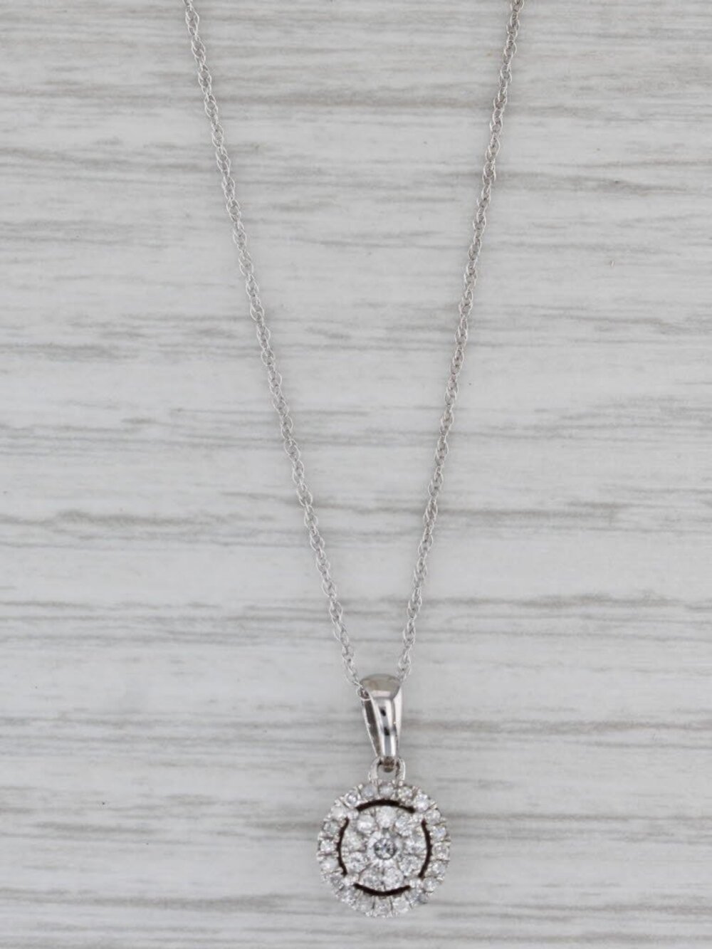 0.23ctw Diamond Halo Pendant Necklace 10k White Gold 18" Rope Chain